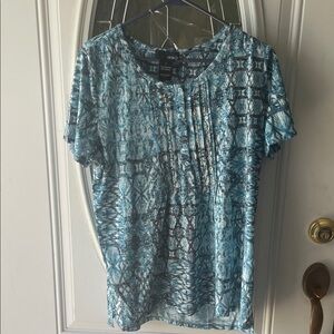 Erika Teal & Navy Patterned Short Sleeve Top